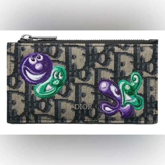 Dior X Kenny Scharf unisex oblique logo zip up card holder wallet pouch NEW - Picture 1 of 10